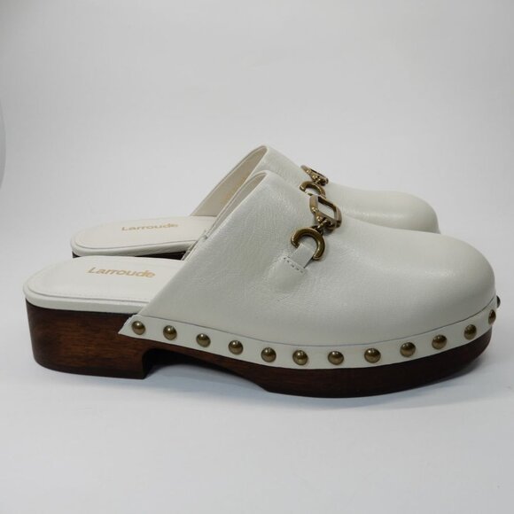 Larroude Zuzi Bit Mule Clogs Slip on Size 6 Ivory Cream Leather Wooden Studs NEW - Picture 9 of 15
